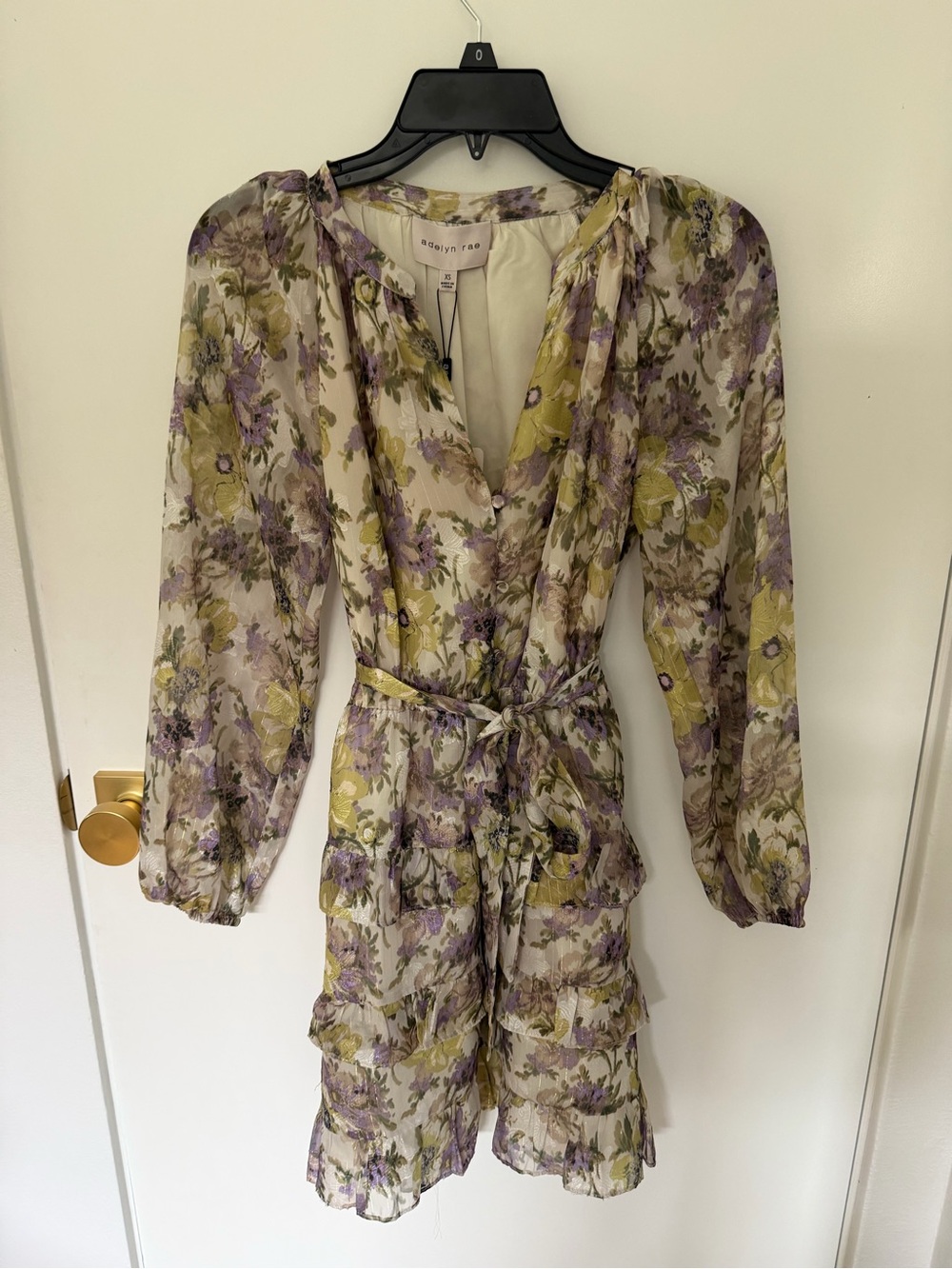 Adelyn Rae Sheer Floral Long Sleeve Dress in Lavender and Olive